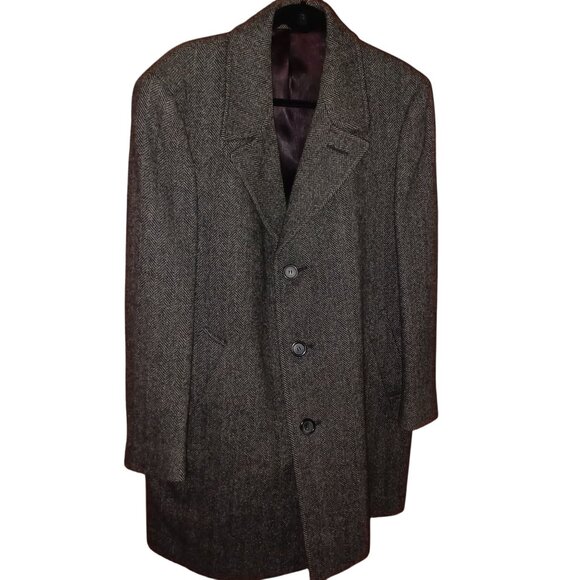Wool VTG Foreman & Clark Men's Size L Herringbone Classic Tweed Retro Coat - Picture 4 of 10